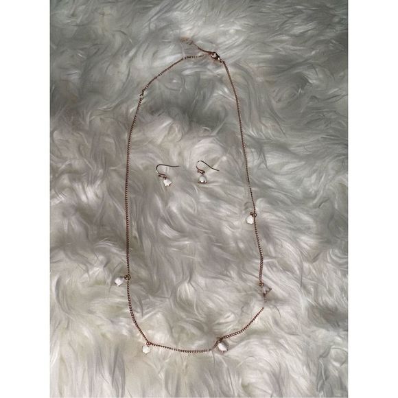 NWOT Rose gold chain necklace with white bell charms with matching earrings. - Picture 4 of 4